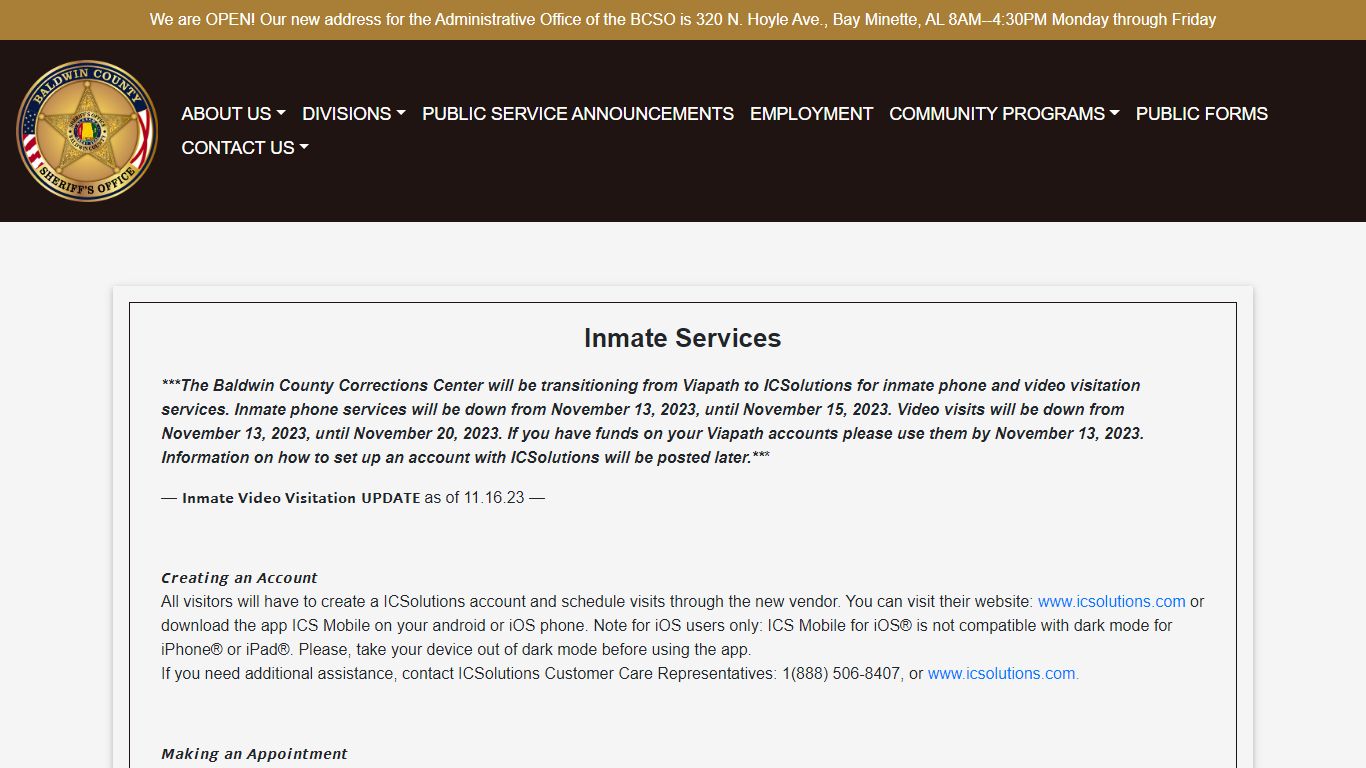 Inmate Services - BCSO